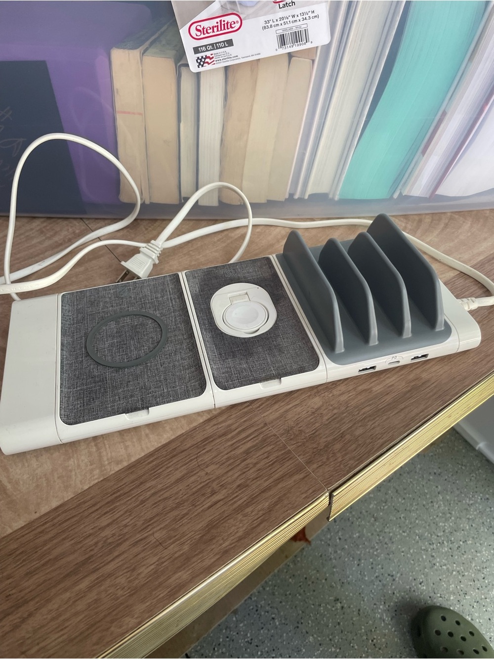Multi-Device Charging Station with Gray Dock and White Base